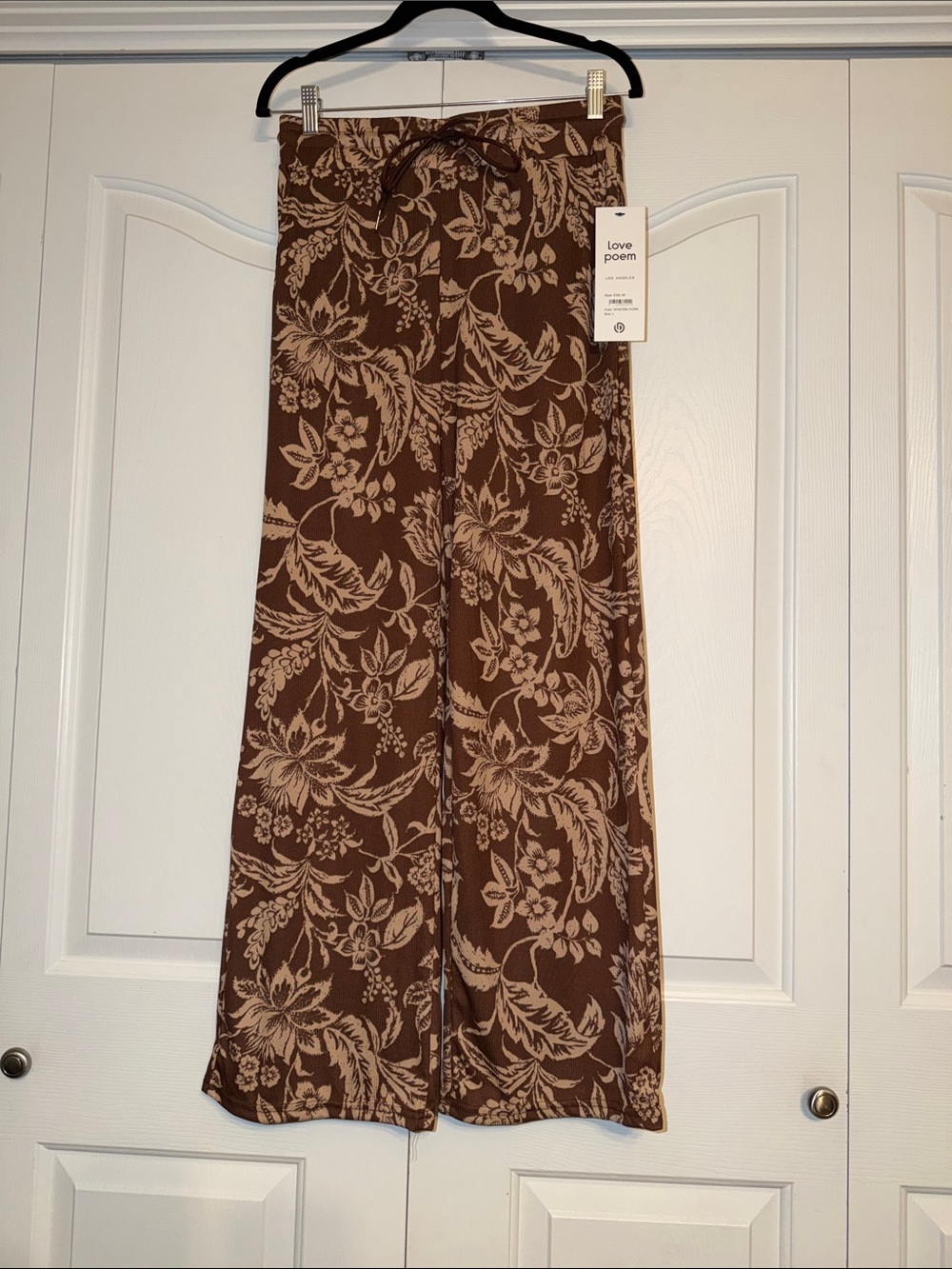 Love Poem women’s Brown Floral Wide-Leg Pants with Pockets NWT Size L